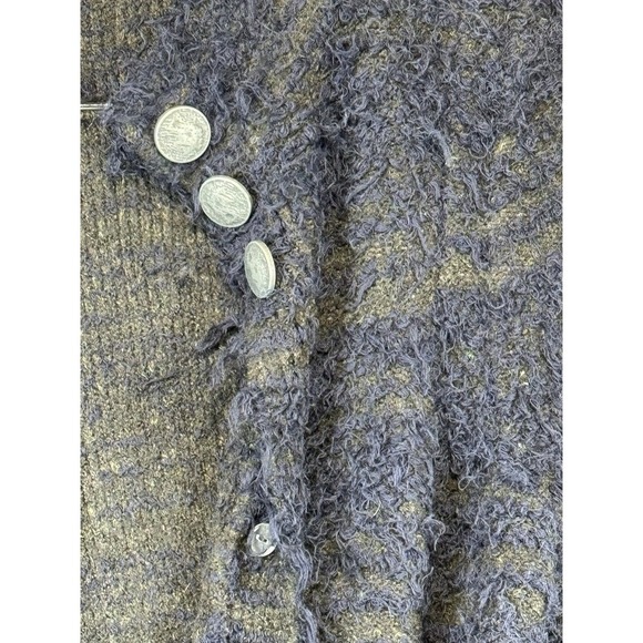 Free‎ people Blue Fuzzy Striped Button Up Coat Jacket Unique Collarless S/P - Picture 9 of 11